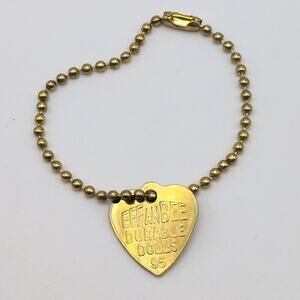 Vintage Effanbee 95 Durable Dolls Gold Tone Heart Charm Wrist Tag Bracelet 5.75"